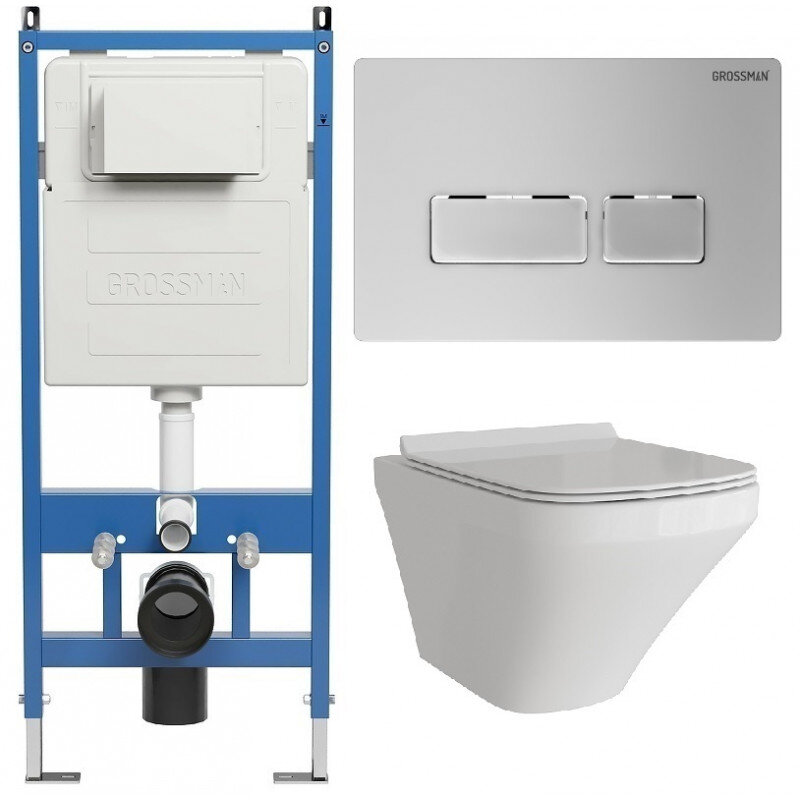 Изображение товара Комплект Grossman Pragma 97.4440S.03.110, инсталляция 900.K31.01.000 с безободковым унитазом GR-4440S белый, сиденье микролифт, клавиша смыва хром матовый 700.K31.03.110.110