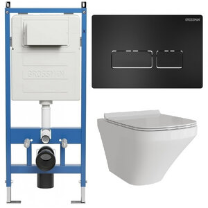 Изображение товара Комплект Grossman Pragma 97.4440S.03.210, инсталляция 900.K31.01.000 с безободковым унитазом GR-4440S белый, сиденье микролифт, клавиша смыва черная матовая 700.K31.03.210.210