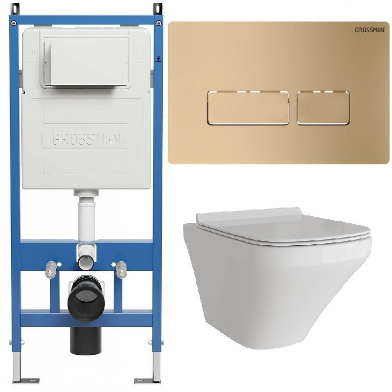 Изображение товара Комплект Grossman Pragma 97.4440S.03.310 безободковый подвесной унитаз с инсталляцией