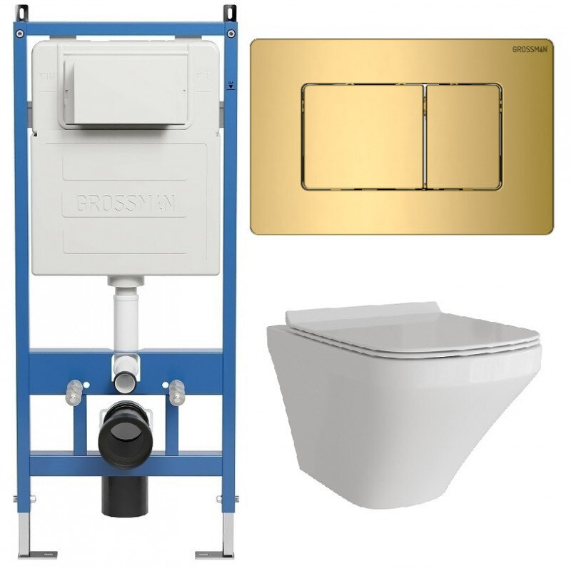 Изображение товара Комплект Grossman Classic 97.4440S.04.30M, безободковый подвесной унитаз с инсталляцией и крышкой м