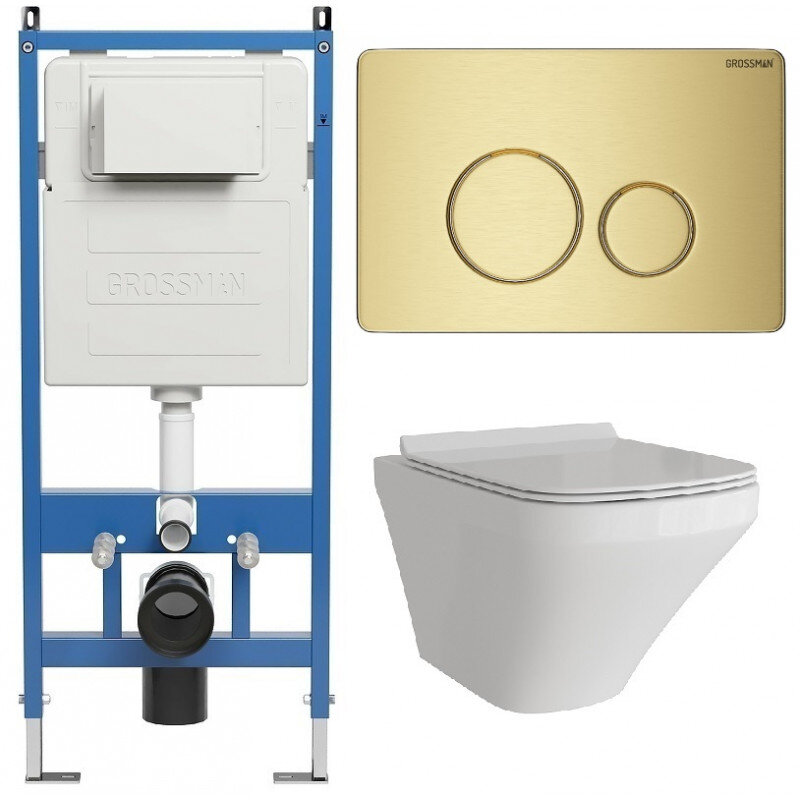 Изображение товара Комплект подвесной унитаз с инсталляцией Grossman Style 97.4440S и безободковой чашей