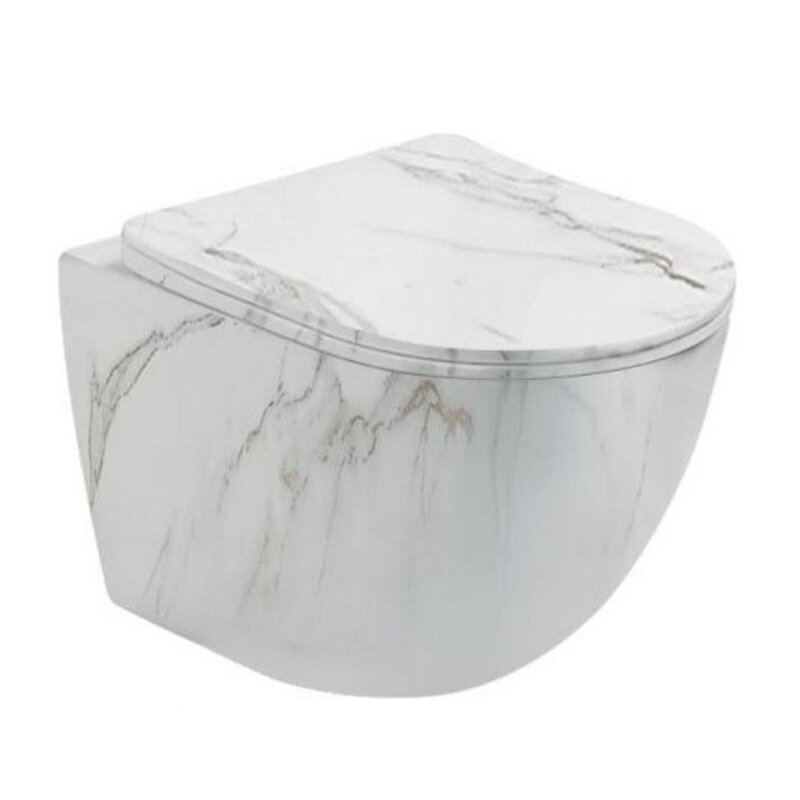 Изображение товара Унитаз подвесной SantiLine SL-5005T-MRB, безободковый, сиденье микролифт, смыв торнадо, глянцевый под мрамор