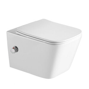 Изображение товара Подвесной унитаз безободковый с функцией биде и смесителем SantiLine SL-5007T-SM/BD белый