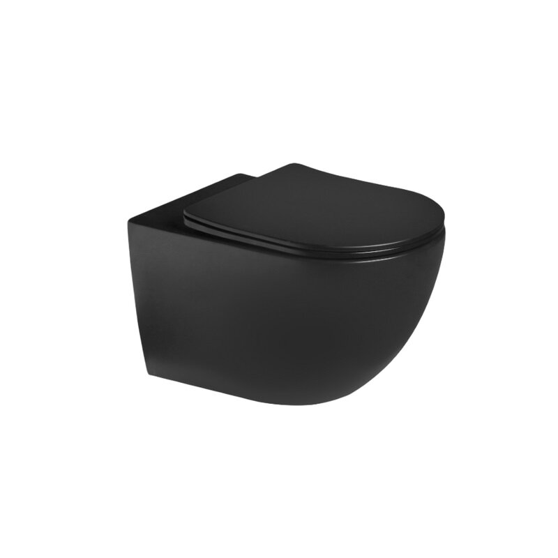 Изображение товара Унитаз подвесной SantiLine SL-5002T-MB, безободковый, сиденье микролифт, смыв торнадо, черный матовый