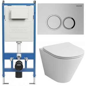 Изображение товара Комплект Grossman Galaxy 97.4477S.01.110, инсталляция 900.K31.01.000 с безободковым унитазом GR-4477S белый, сиденье микролифт, клавиша смыва хром матовый 700.K31.01.110.110