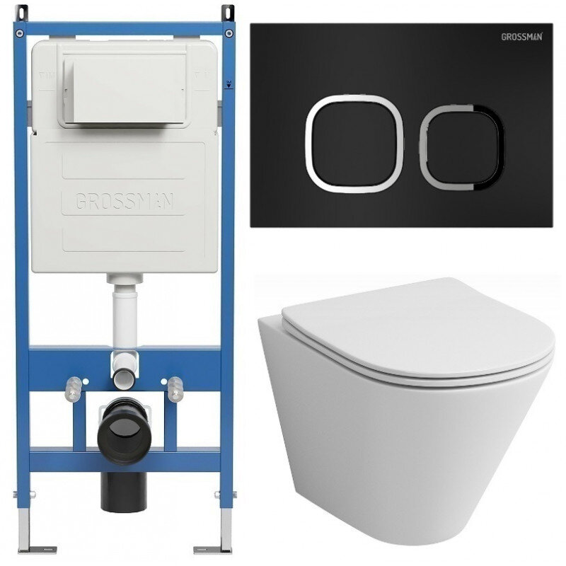 Изображение товара Комплект Grossman Cosmo 97.4477S.02.210 с безободковым унитазом и инсталляцией, 35 см