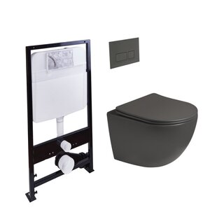 Изображение товара Инсталляция SantiLine SL-5005T-DG+SL-01/DG, безободковый унитаз и клавиша темно-серые матовые, смыв торнадо, сиденье микролифт
