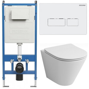 Изображение товара Комплект безободковый подвесной унитаз Grossman Pragma 97.4477S с инсталляцией белый