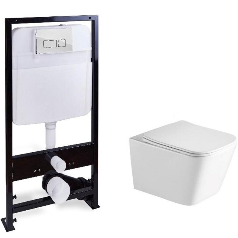 Изображение товара Инсталляция SantiLine SL-5007T+SL-01/K безободковый унитаз с сиденьем микролифт