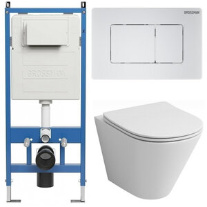 Изображение товара Комплект Grossman Classic 97.4477S.04.01M, инсталляция 900.K31.01.000 с безободковым унитазом GR-4477S белый, сиденье микролифт, клавиша смыва белая матовая 700.K31.04.01M.01M