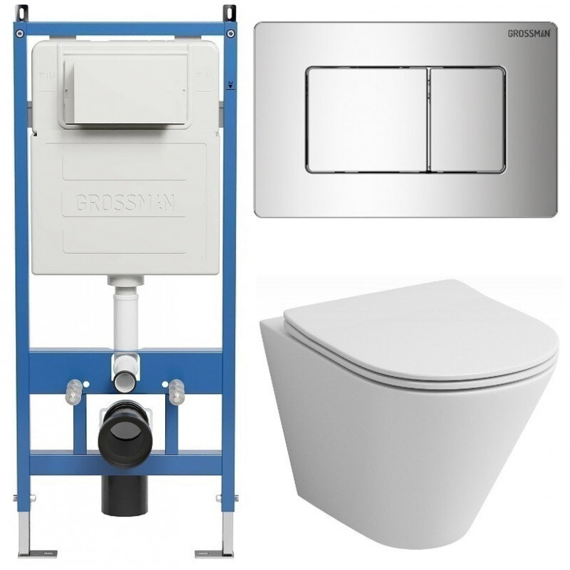Изображение товара Комплект Grossman Classic безободковый подвесной унитаз с инсталляцией и сиденьем микролифт