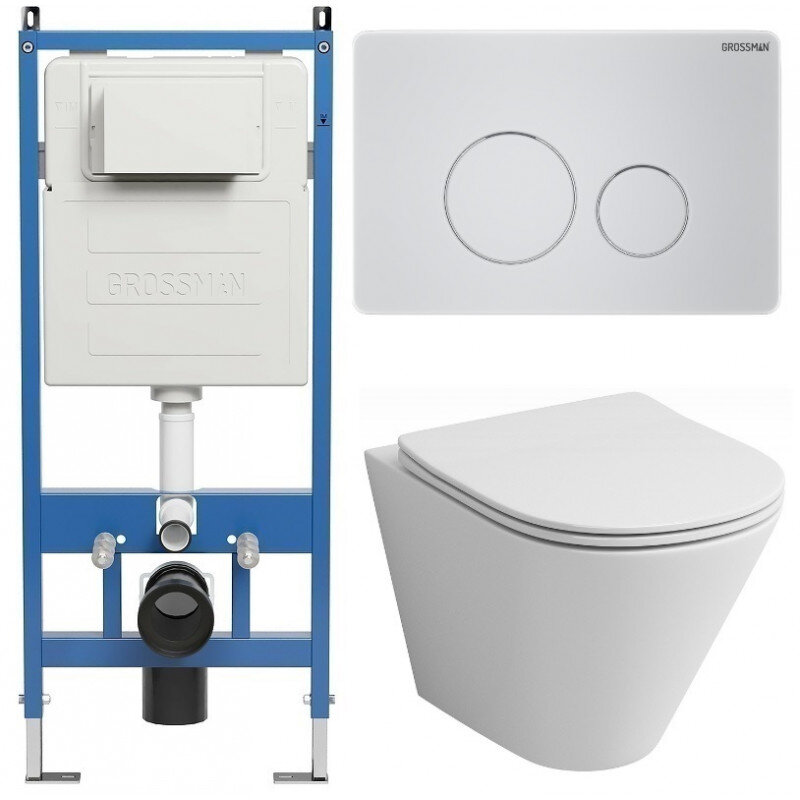 Изображение товара Подвесной безободковый унитаз Grossman Style с инсталляцией и сиденьем микролифт Изображение товара Подвесной безободковый унитаз Grossman Style с инсталляцией и сиденьем микролифт