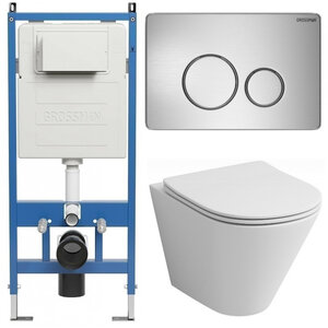 Изображение товара Комплект Grossman Style 97.4477S.05.12M, инсталляция 900.K31.01.000 с безободковым унитазом GR-4477S белый, сиденье микролифт, клавиша смыва хром сатин 700.K31.05.12M.12M