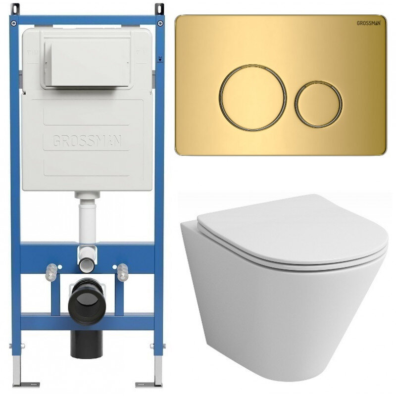 Изображение товара Комплект Grossman Style 97.4477S.05.30M безободковый подвесной унитаз с инсталляцией