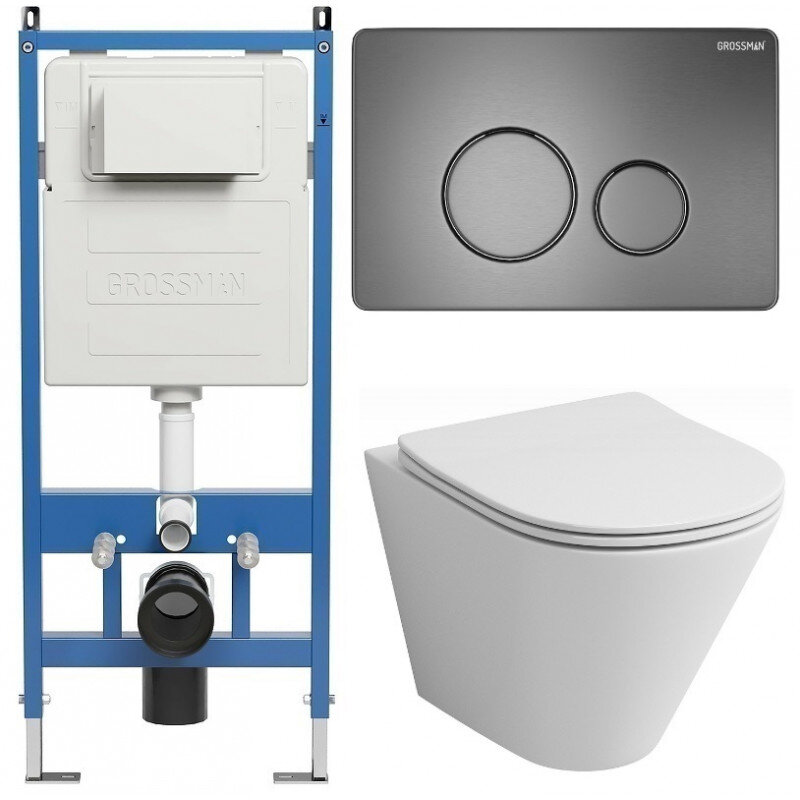 Изображение товара Безободковый подвесной унитаз с инсталляцией Grossman Style 97.4477S.05.42M белый