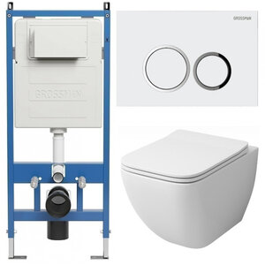 Изображение товара Комплект Grossman Galaxy 97.4447S.01.000, инсталляция 900.K31.01.000 с безободковым унитазом GR-4447S белый, сиденье микролифт, клавиша смыва белая глянцевая 700.K31.01.000.000