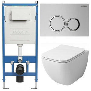 Изображение товара Комплект Grossman Galaxy 97.4447S.01.110, инсталляция 900.K31.01.000 с безободковым унитазом GR-4447S белый, сиденье микролифт, клавиша смыва хром матовый 700.K31.01.110.110