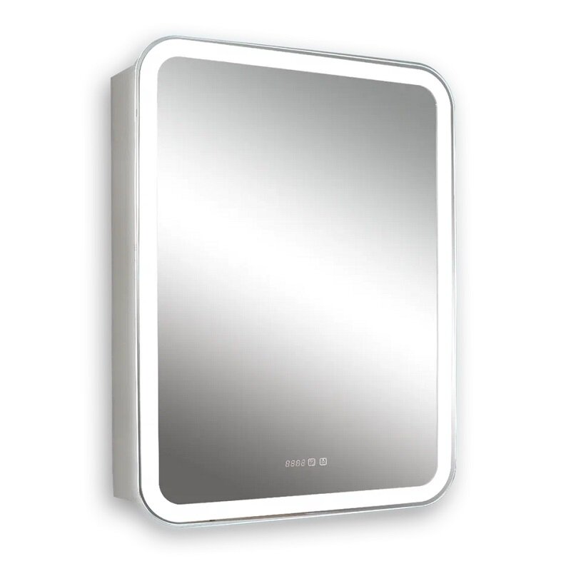 Изображение товара Зеркальный шкаф Silver Mirrors Фиджи LED-00002593/LED-00002361, 50 см, с LED-подсветкой, сенсор, часы, TX-модуль, правый/левый, цвет белый