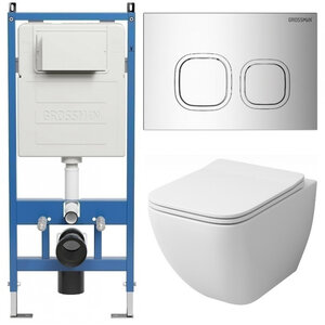 Изображение товара Комплект Grossman Cosmo 97.4447S.02.100 подвесной унитаз безободковый с инсталляцией