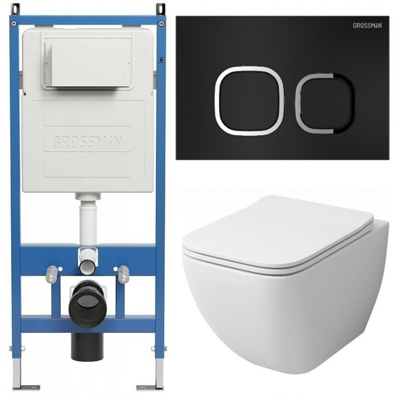 Изображение товара Безободковый подвесной унитаз Grossman Cosmo с инсталляцией и микролифтом белый