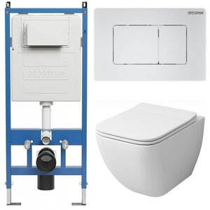 Изображение товара Комплект Grossman Classic 97.4447S.04.01M, инсталляция 900.K31.01.000 с безободковым унитазом GR-4447S белый, сиденье микролифт, клавиша смыва белая матовая 700.K31.04.01M.01M