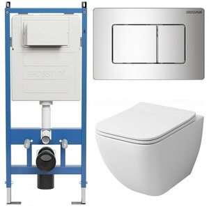 Изображение товара Комплект Grossman Classic 97.4447S.04.10M, инсталляция 900.K31.01.000 с безободковым унитазом GR-4447S белый, сиденье микролифт, клавиша смыва хром глянцевый 700.K31.04.10M.10M