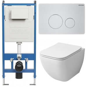 Изображение товара Комплект Grossman Style 97.4447S.05.01M, инсталляция 900.K31.01.000 с безободковым унитазом GR-4447S белый, сиденье микролифт, клавиша смыва белая матовая 700.K31.05.01M.01M