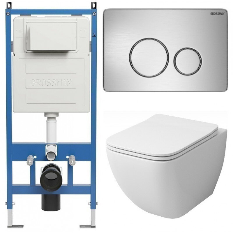 Изображение товара Подвесной безободковый унитаз Grossman Style 97.4447S с инсталляцией и сиденьем микролифт