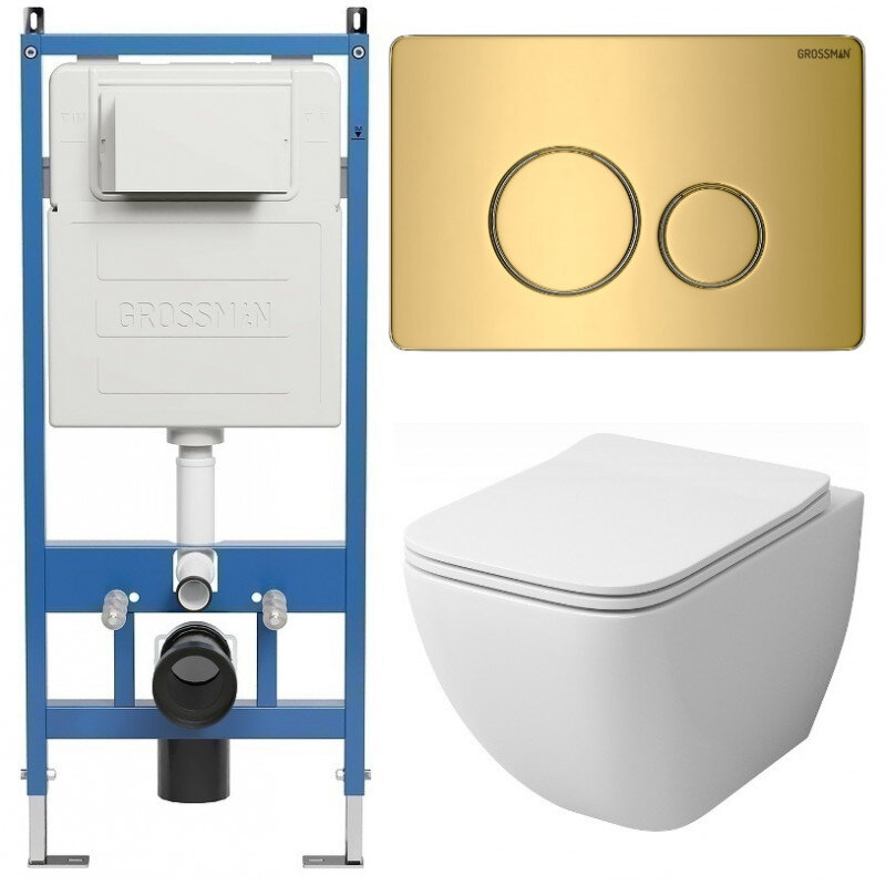 Изображение товара Комплект подвесной унитаз безободковый Grossman Style 97.4447S.05.30M с инсталляцией