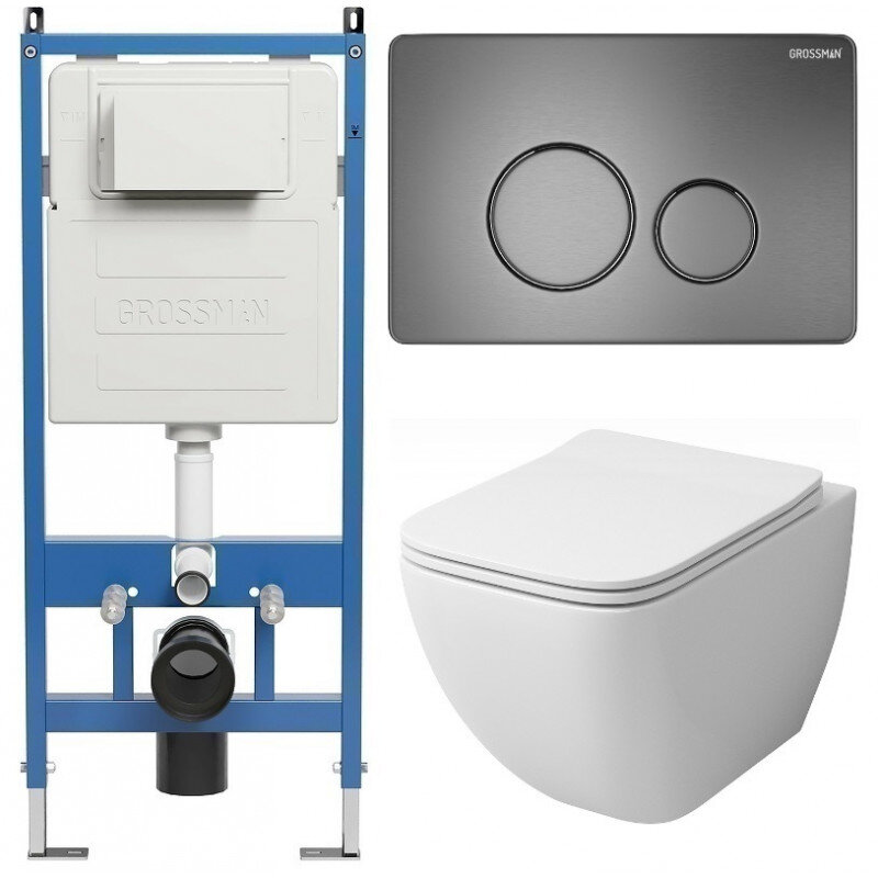 Изображение товара Подвесной унитаз безободковый Grossman Style 97.4447S с инсталляцией и сиденьем микролифт