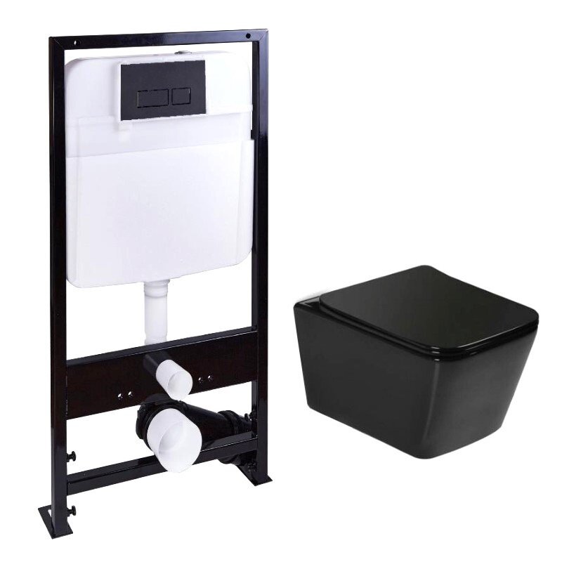 Изображение товара Инсталляция SantiLine SL-5007T-MB+SL-04 безободковый унитаз черный матовый