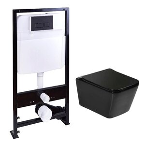 Изображение товара Инсталляция SantiLine SL-5007T-MB+SL-04, безободковый унитаз и клавиша черные матовые, смыв торнадо, сиденье микролифт