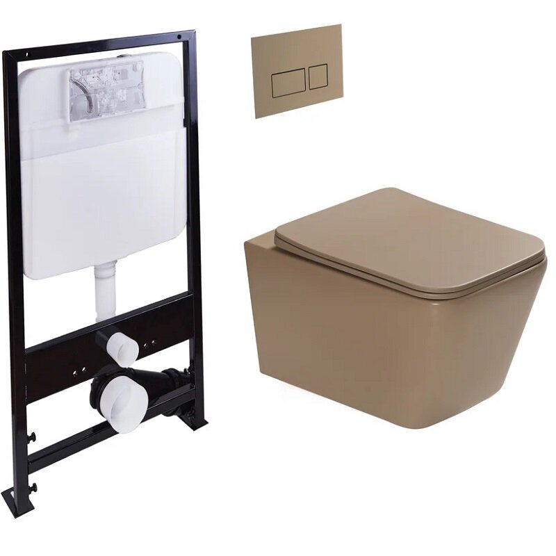 Изображение товара Инсталляция SantiLine SL-5007T-KH+SL-01/KH безободковый унитаз светло-коричневый матовый