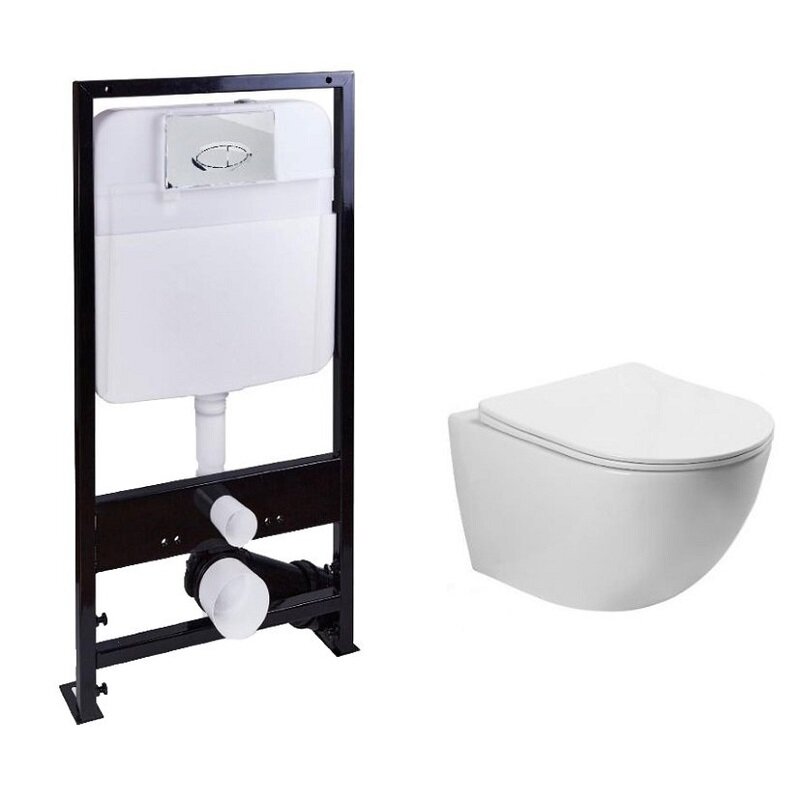 Изображение товара Безободковый унитаз с системой торнадо и инсталляцией SantiLine SL-5005T+SL-01