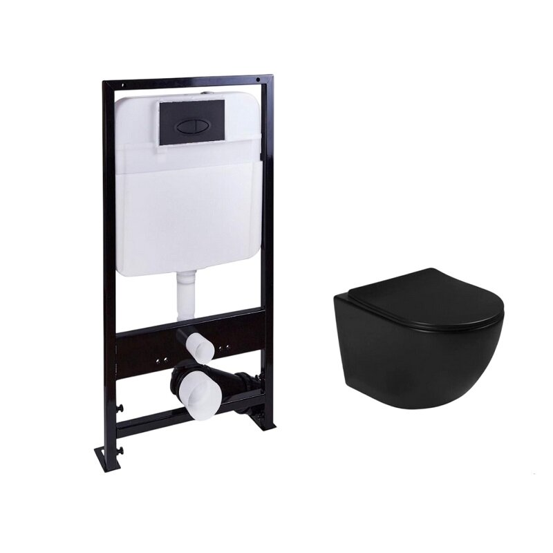 Изображение товара Инсталляция SantiLine SL-5005T-MB+SL-03 с безободковым унитазом и клавишей черный матовый