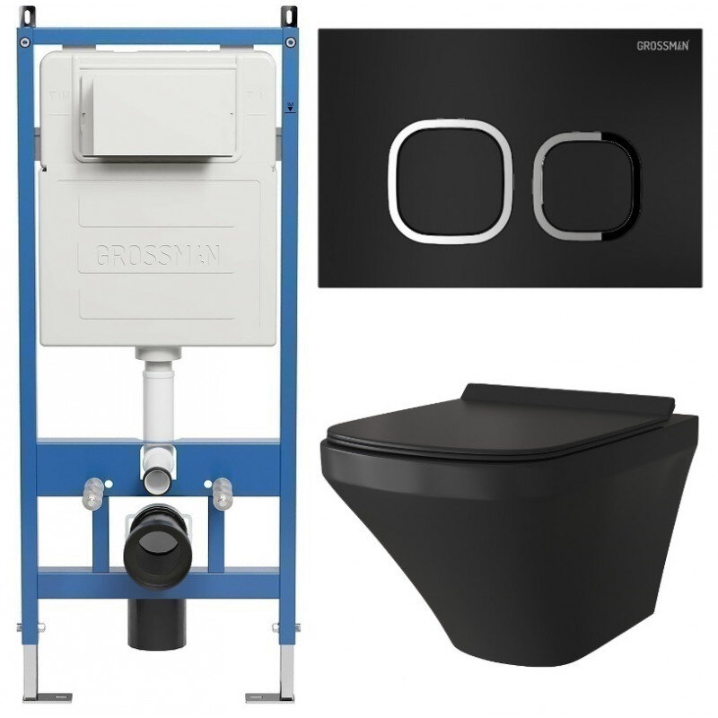 Изображение товара Подвесной унитаз с инсталляцией Grossman Cosmo 97.4440BMS с микролифтом Черный матовый