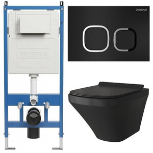 Изображение товара Комплект Grossman Cosmo 97.4440BMS.02.210, инсталляция 900.K31.01.000 с безободковым унитазом GR-4440BMS черный матовый, сиденье микролифт, клавиша смыва черная матовая 700.K31.02.210.210