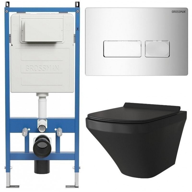 Изображение товара Безободковый подвесной унитаз Grossman Pragma с инсталляцией и сиденьем микролифт