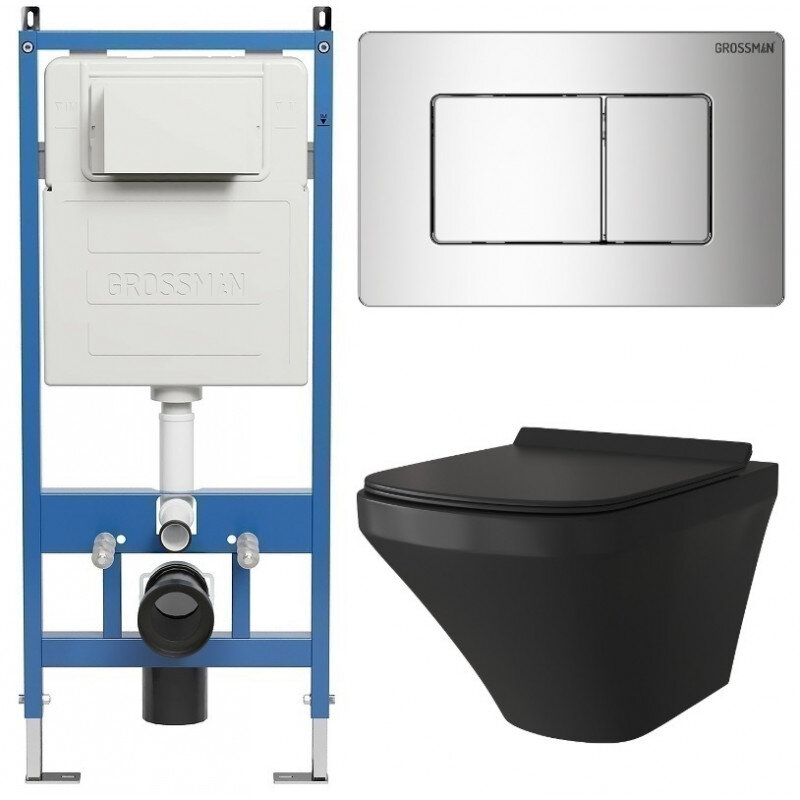 Изображение товара Комплект подвесной унитаз Grossman Classic 97.4440BMS черный матовый безободковый