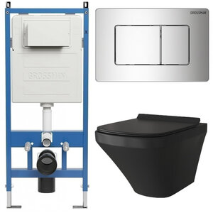 Изображение товара Комплект Grossman Classic 97.4440BMS.04.10M, инсталляция 900.K31.01.000 с безободковым унитазом GR-4440BMS черный матовый, сиденье микролифт, клавиша смыва хром глянцевый 700.K31.04.10M.10M