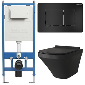 Изображение товара Комплект Grossman Classic 97.4440BMS.04.21M, инсталляция 900.K31.01.000 с безободковым унитазом GR-4440BMS черный матовый, сиденье микролифт, клавиша смыва черная матовая 700.K31.04.21M.21M