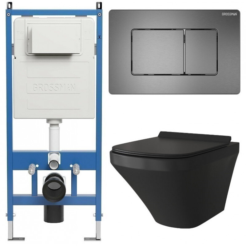 Изображение товара Комплект Grossman Classic 97.4440BMS.04.42M подвесной унитаз безободковый черный матовый