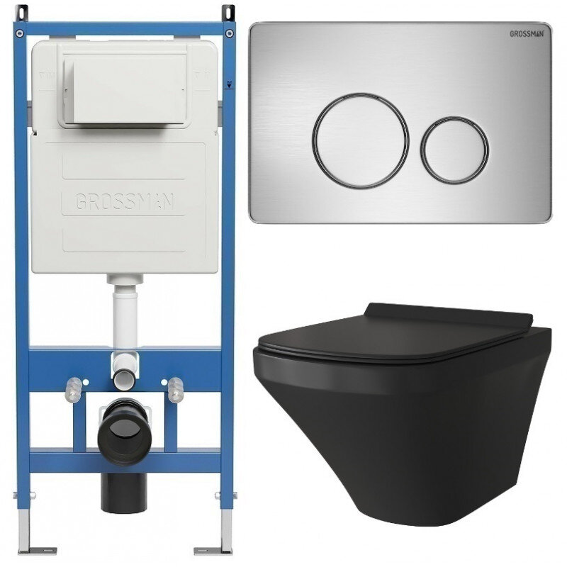 Изображение товара Подвесной унитаз Grossman Style 97.4440BMS в черном матовом цвете с инсталляцией