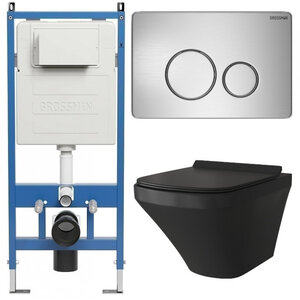 Изображение товара Комплект Grossman Style 97.4440BMS.05.12M, инсталляция 900.K31.01.000 с безободковым унитазом GR-4440BMS черный матовый, сиденье микролифт, клавиша смыва хром сатин 700.K31.05.12M.12M
