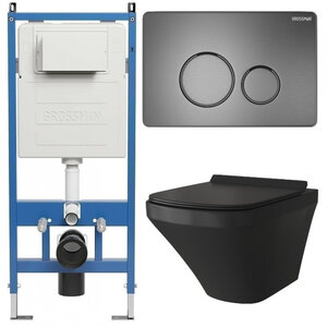 Изображение товара Комплект Grossman Style 97.4440BMS.05.42M, инсталляция 900.K31.01.000 с безободковым унитазом GR-4440BMS черный матовый, сиденье микролифт, клавиша смыва графит сатин 700.K31.05.42M.42M