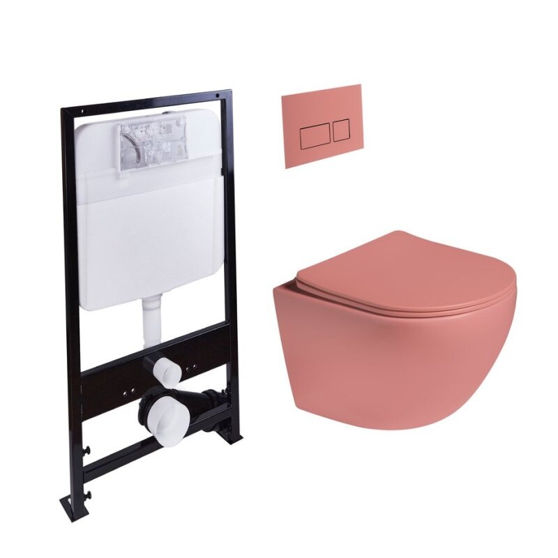 Изображение товара Безободковый унитаз с инсталляцией SantiLine SL-5104 +SL-01/Р персиковый матовый