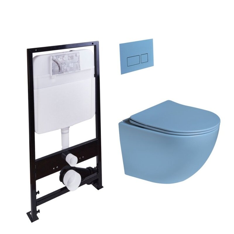 Изображение товара Инсталляция SantiLine SL-5105 + безободковый унитаз с голубой клавишей и микролифтом, Россия