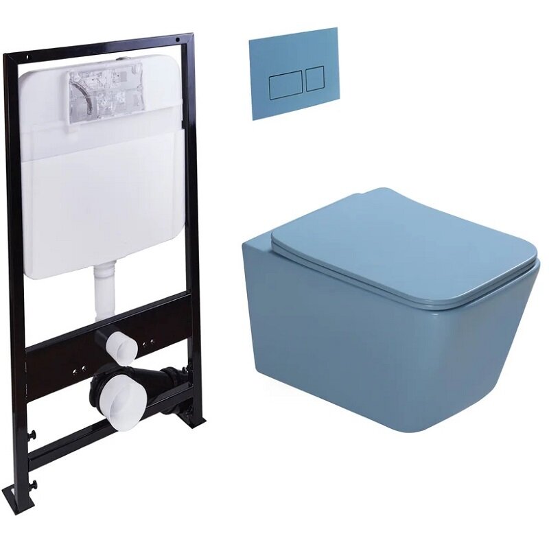 Изображение товара Инсталляция SantiLine SL-5007BL+SL-01/BL безободковый унитаз с микролифтом