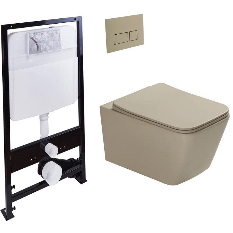 Изображение товара Инсталляция SantiLine SL-5007BG+SL-01/BG безободковый унитаз светло-бежевый