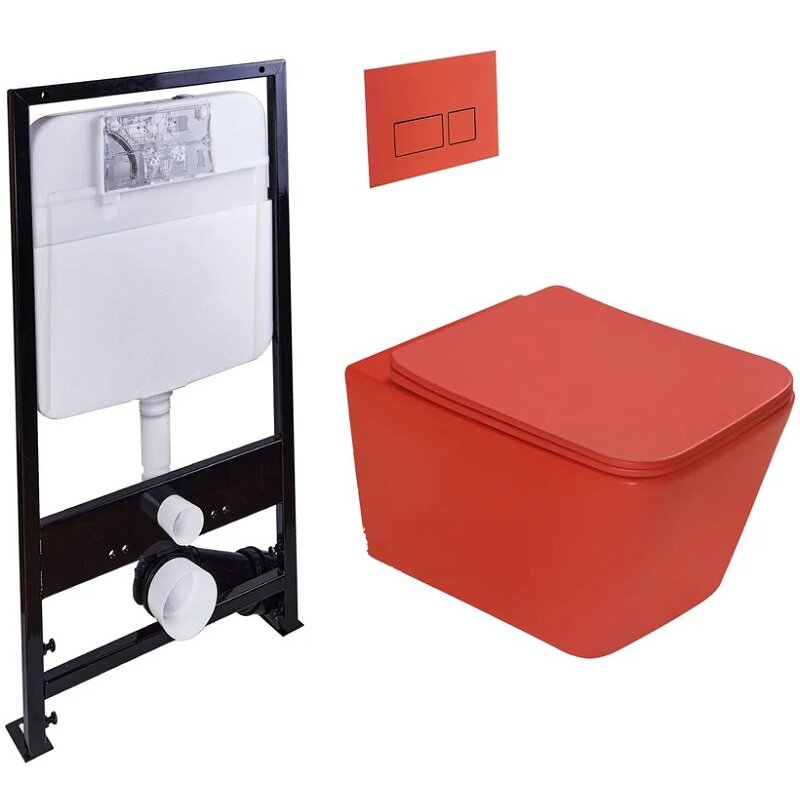 Изображение товара Инсталляция SantiLine SL-5007MR+SL-01/MR, безободковый унитаз красный матовый с сиденьем микролифт